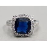 SILVER DIAMOND AND BLUE STONE RING AS NEW SIZE N1/2 3.4G GROSS