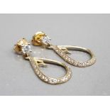 9CT YELLOW GOLD TEAR DROP SHAPE DROP EARRINGS SET WITH CUBIC ZIRCONIAS 2.4G GROSS