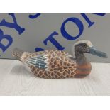 HAND CARVED WOODEN DECOY DUCK WITH GLASS EYES