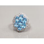 SILVER BLUE AND WHITE TOPAZ CLUSTER RING SIZE T1/2 4.7G GROSS AS NEW