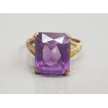 9CT YELLOW GOLD AMETHYST 4CT STONE RING SIZE N1/2 3.8G GROSS