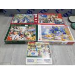 COLLECTION OF 5 VARIOUS JIGSAW PUZZLES INCLUDES CHRISTMAS SHOPPING MARKET DAY ETC