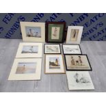 COLLECTION OF FRAMED PRINTS, OIL PAINT AND A DECORATIVE TAPESTRY, INCLUDES W.T POOH PRINT AND WHITBY