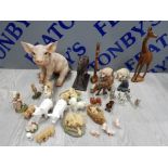 LARGE COLLECTION OF ANIMAL FIGURES INCLUDING PIGS AND A SMALL ROYAL DOULTON DOG