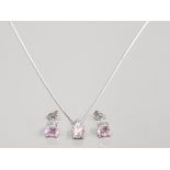 PINK CZ AND SILVER PENDANT NECKLET AND STUD EARRINGS 4.3G GROSS