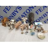 BOX OF MISCELLANEOUS FIGURAL ORNAMENTS INCH FAIRIES, BOXER DOGS, HOGS, HORSES, ETC