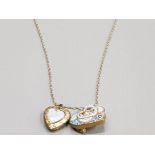 ROLLED GOLD HEART PENDANT AND CHAIN WITH MICRO MOSIAC BROOCH (PIN MISSING)