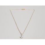 9CT YELLOW GOLD CUBIC ZIRCONIA SET INITIAL J COMPLETE WITH CHAIN 2.2G GROSS