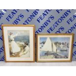 2 GILT FRAMED PRINTS OF BOATS AND SEA SIDE SCENE 67 X 82 CM AND 79 X 64 CM