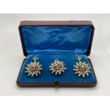 ANTIQUE SILVER GILT STONE SET CLUSTER PENDANT AND BROOCH SET IN ORIGINAL BOX