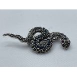 SILVER SAPPHIRE SET SNAKE BROOCH WITH RUBY EYES