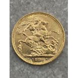 22CT GOLD 1896 FULL SOVEREIGN COIN STRUCK IN MELBOURNE