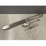 3 SILVER HALLMARKED ITEMS INCLUDING KNIFE SPOON AND HOOK
