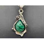 SILVER AND MALACHITE PENDANT IN FLOWER AND CHAIN CHAIN 44CM IN LENGTH AND PENDENT 4.5CM IN LENGTH