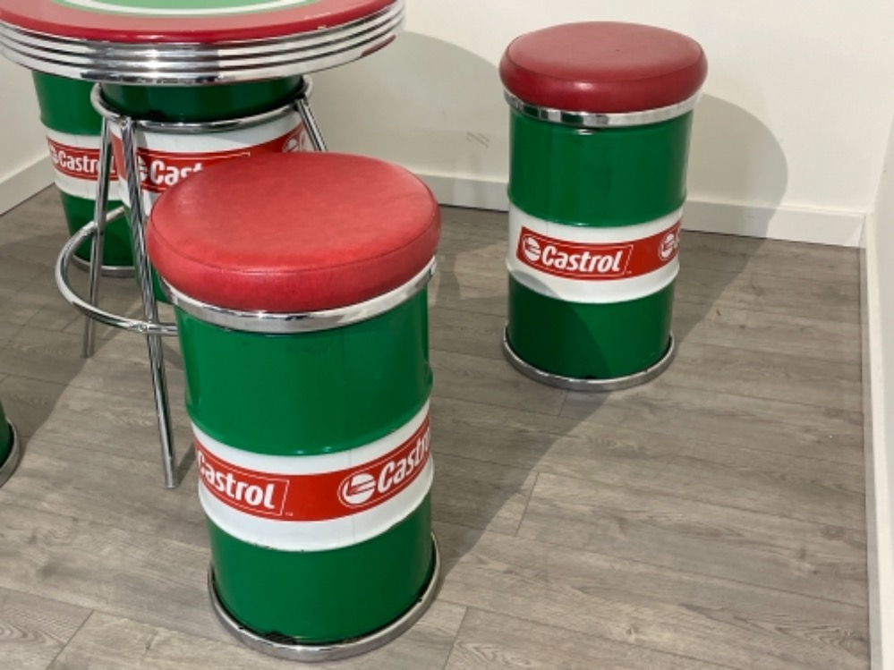 CASTROL OIL TABLE AND 4 CHAIRS WITH RED LEATHER - Image 2 of 3