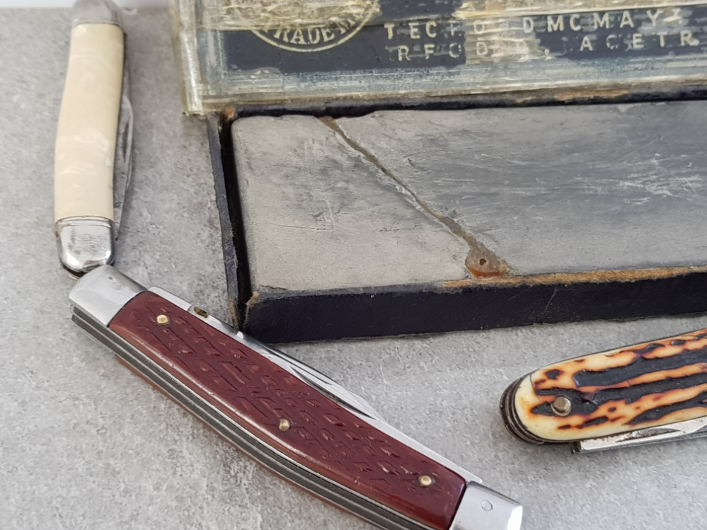 4 VINTAGE POCKET KNIVES AND VINTAGE ALOXITE SHARPENING STONE WITH ORIGINAL BOX - Image 3 of 3