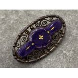 CARLY MARIUS HAMMER ART NOUVEAU STERLING 1930S BROOCH, THE MORE UNUSUAL PURPLE COLOUR WITH GOLD