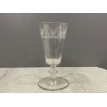 MID 19TH CENTURY BUCKET BOWL DRINKING GLASS MADE IN 3 PARTS WITH SAUCER KNOP AND WHEEL ENGRAVING
