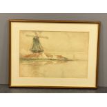 VICTOR NOBLE RAINBIRD 1887-1936, FRAMED WATERCOLOUR TITLED A FLANDERS MILL, 24CM X 35CM