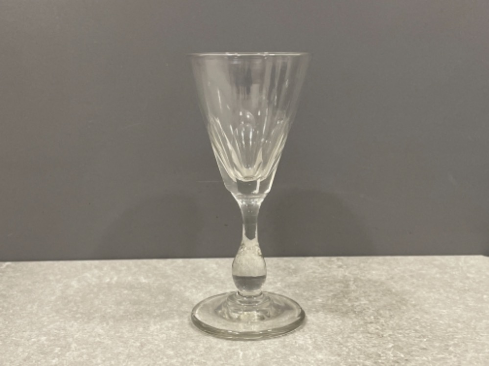 EARLY 19TH CENTURY DRINKING GLASS CONICAL DRAWN BOWL BLADE CUT ABOVE INVERTED BALUSTER STEM UPON