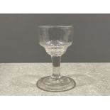 18TH CENTURY DRINKING GLASS PLAIN DOUBLE OGEE BOWL ON PLAIN STEM AND SEMI CONICAL FOLDED FOOT BASE
