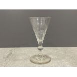 EARLY 19TH CENTURY MOULD BLOWN FLARED DRINKING GLASS THE BOWL WITH OPTICS SEGMENTED AND RUNNING OVER