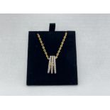 GOLD DIAMOND TRIPLE ROW PENDANT NECKLACE CHAIN 44CM IN LENGTH