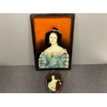 REVERSE PAINTED ON GLASS ORIENTAL DEPICTION OF A WESTERN LADY IN 18TH CENTURY DRESS AND ORIGINAL