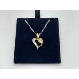 14CT GOLD DIAMOND SET HEART SHAPED PENDANT NECKLACE CHAIN 44CM IN LENGTH