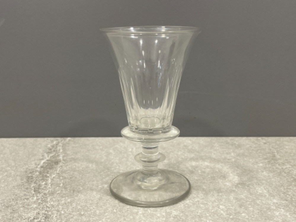 GEORGIAN WINE GLASS C1830 BLADE CUT FLARED FUNNEL BOWL WITH DOUBLE BLADE KNOP STEM THE TOP KNOP