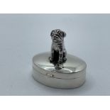 SILVER PILL BOX WITH DOG FINIAL