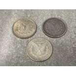 3 US SILVER DOLLAR COINS 1878 1879 1880