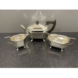 HALLMARKED SILVER TEA SET SUGAR BOWL TEAPOT AND JUG 946G