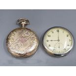 2 POCKET WATCHES INCLUDING MILITARY AND ELGIN FULL HUNTER GOLD PLATED POCKET WATCH