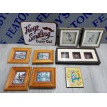 VARIOUS FRAMED ITEMS INCLUDING 4 ARTISTIC SCENES, 2 ANIMAL IMAGES AND 3 BUDDHA HEADS ETC