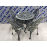 BLACK METAL GARDEN TABLE AND 4 CHAIRS