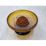 VINTAGE DAVIDSON'S BROWN CLOUD GLASS CUPPED BOWL WITH FROG AND BLACK BASE