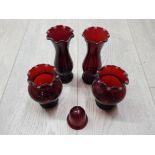 AMERICAN ANCHOR HOCKING FRILLED RUBY VASES