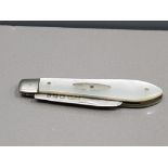 SILVER BLADED FRUIT KNIFE WITH MOTHER OF PEARL DECORATION