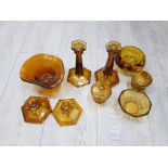 VINTAGE DAVIDSON AMBER DRESSING TABLE PIECES AND OTHERS