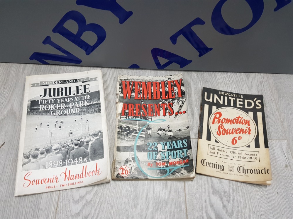 3 VINTAGE PROGRAMS INCLUDING NEWCASTLE UNITED PROMOTIONS SOUVENIR 6D 1948- 1949, WEMBLEY PRESENTS
