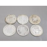 COLLECTION OF VARIOUS SILVER HALF CROWNS INCLUDES 1 VICTORIAN 4 EDWARDIAN 1 GEORGE V 81.8G