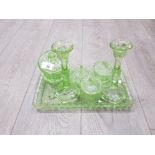 ART DECO GREEN GLASS DRESSING TABLE SET