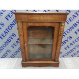 ANTIQUE PIER DISPLAY CABINET WITH INLAY AND ORMALU POST DECORATION, DOOR NEEDS REHUNG 78 X 106 X 31