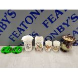 COLLECTION OF POTTERY ITEMS INCLUDING 2 CROWN DUCAL WARE VASES, 2 COMMEMORATIVE WARE CUPS,