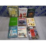 9 HARDBACK COLLECTABLE BOOKS INCLUDING TJE ENCYCLOPEDIA OF FORMULA 1, SILVER MARGARET HOLLAND AND