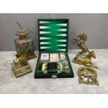 BRASS ITEMS AND TRAVELLING GAMES SET