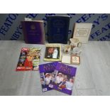 MIXED COMMEMORATIVE WARE INCLUDES 3 VINTAGE BOOKS AND MAGAZINES, 3 CORONATION CHINA PIECES INCLUDING