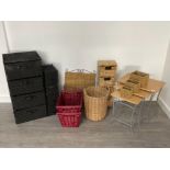 BASKET ITEMS AND NEST OF 3 TABLES