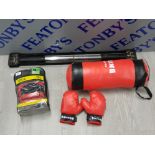 VARIOUS SPORTS ITEMS INCLUDING BOXING PADS, CHAMPION BAG AND GLOVES WITH A BULLWORKER X5